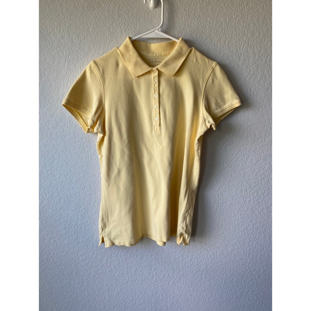 L.L. Bean Women Pique Knit PREPPY Polo Shirt Size M Yellow Yellow